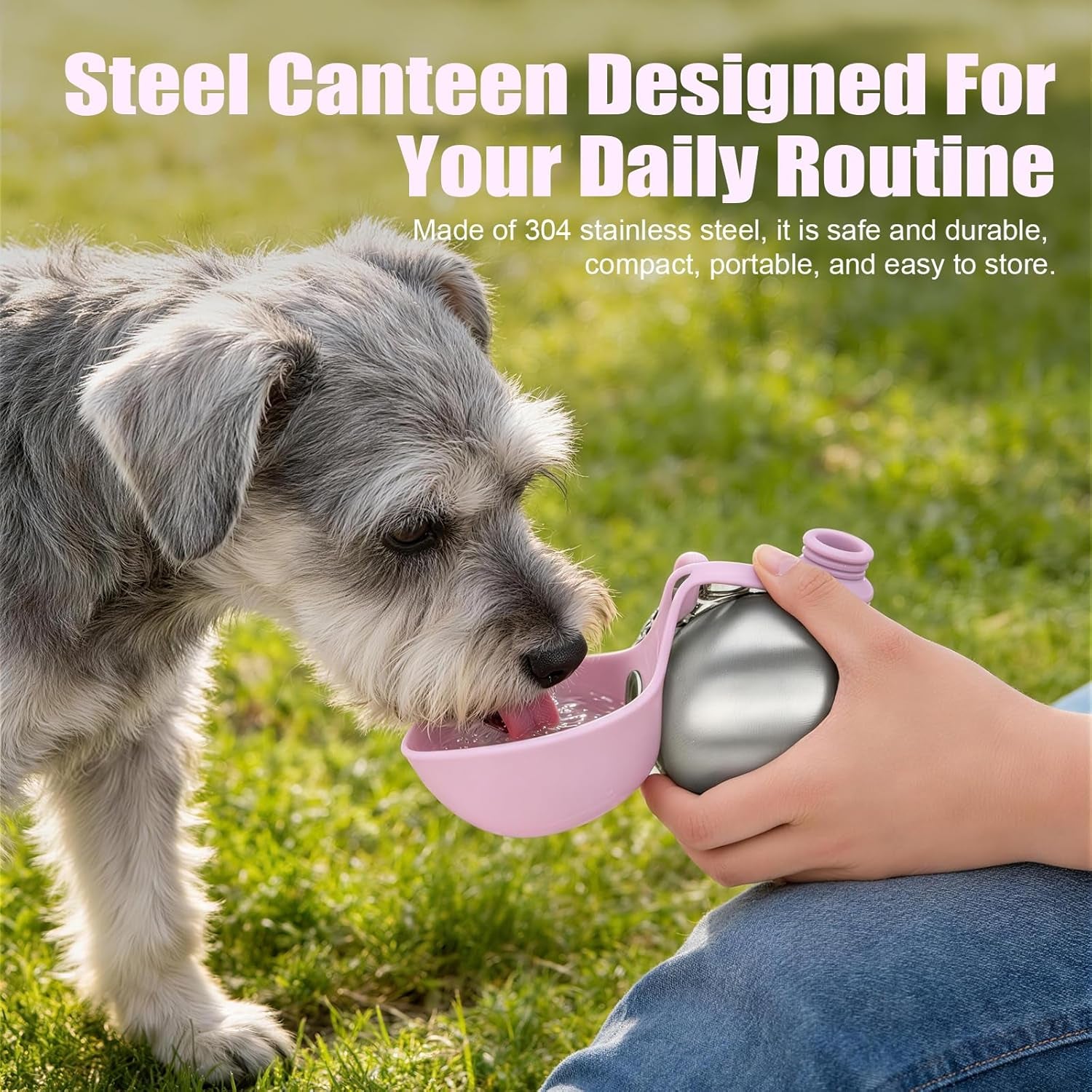 Portable Dog Water Bottle 10Oz Stainless Steel Travel Dog Water Dispenser with Bowl No-Spill Puppy Water Bottle for Walking Hiking Small Dog Water Bottle