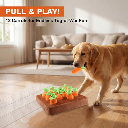 Carrot Dog Toys, Carrot Snuffle Mat for Dogs Interactive Dog Plush Puzzle Toys 2 in 1 Fun Nosework Feed Games Pet Stress Relief and Brain Training Foraging Skill with 12 Carrots (Orange)