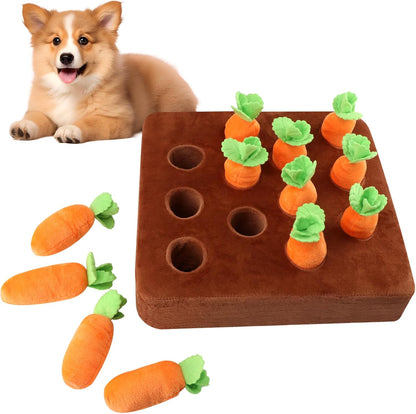 Carrot Dog Toys, Carrot Snuffle Mat for Dogs Interactive Dog Plush Puzzle Toys 2 in 1 Fun Nosework Feed Games Pet Stress Relief and Brain Training Foraging Skill with 12 Carrots (Orange)