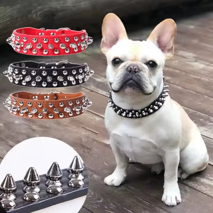 Adjustable PU Leather Pet Dog Collar Punk Rivet Dog Collar Spike Dog Neck Strap Suitable for Small Dogs and Cats