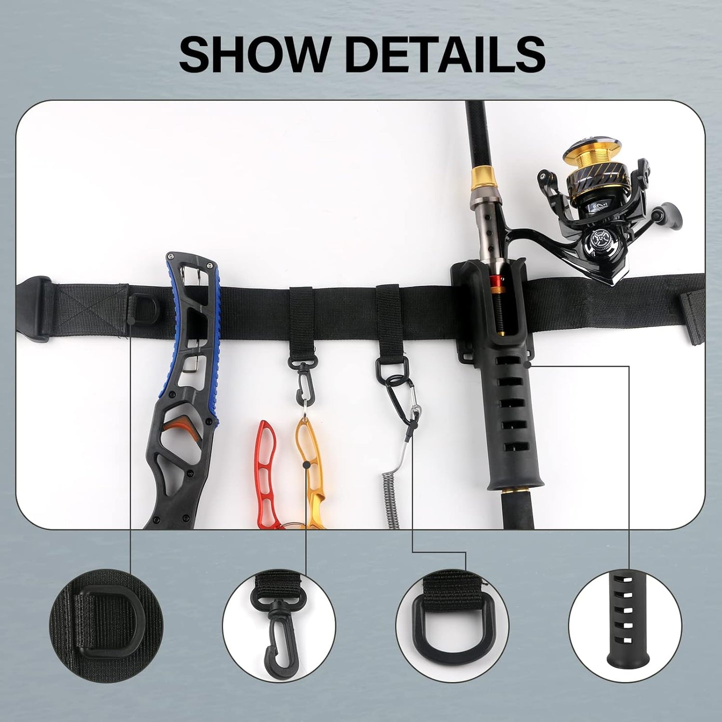 Fishing Wading Belt with Rod Holder Adjustable Wader Waist Belt | Fishing Rod Holster Quick Release Belt Keeper Bottle Buckle for Fly Surf Kayak Casting Spinning Pole Tool Tackle Gear