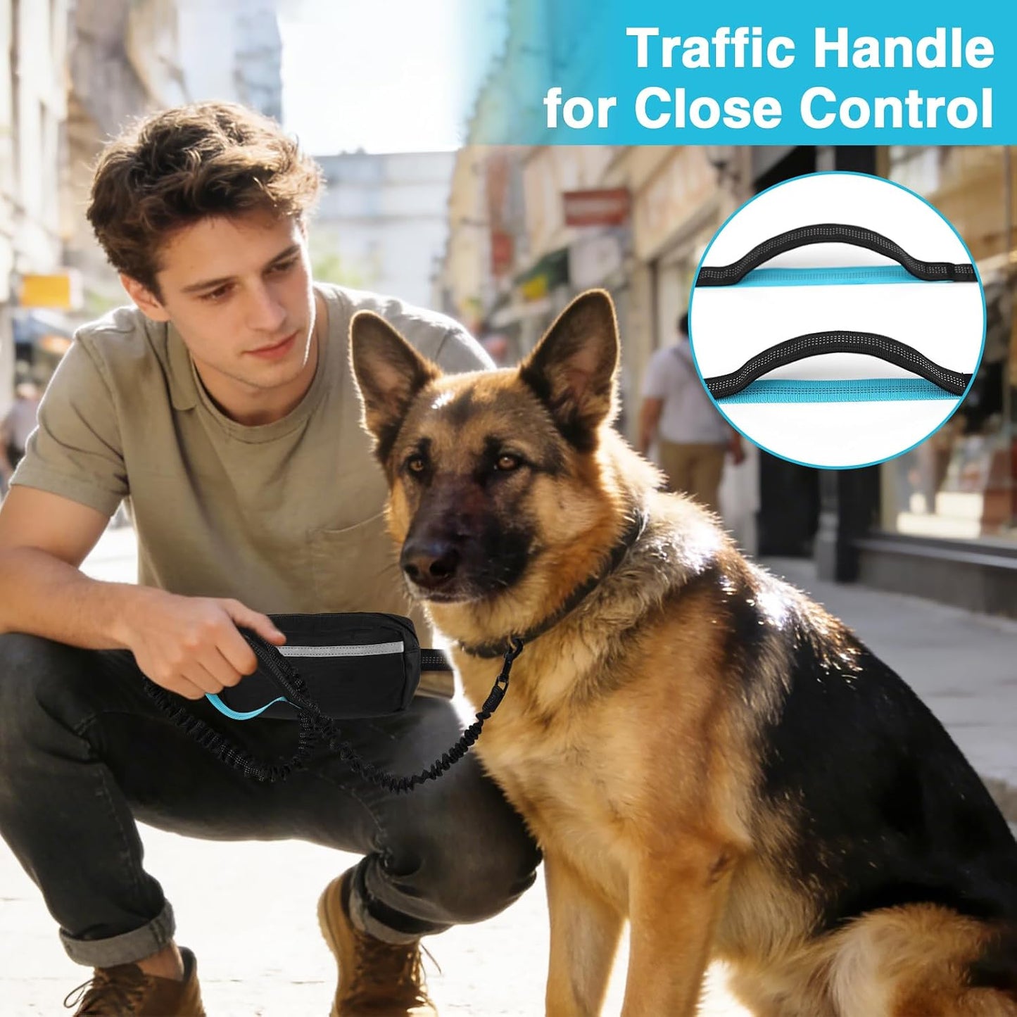 Hands-Free Bungee Dog Leash for Large Dogs, Waist Leash for Dog Walking | Zippered Storage Pouch, Double Padded Handles, Heavy-Duty Bungee Cord, Ideal for Walking, Jogging & Running