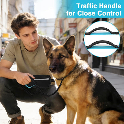 Hands-Free Bungee Dog Leash for Large Dogs, Waist Leash for Dog Walking | Zippered Storage Pouch, Double Padded Handles, Heavy-Duty Bungee Cord, Ideal for Walking, Jogging & Running