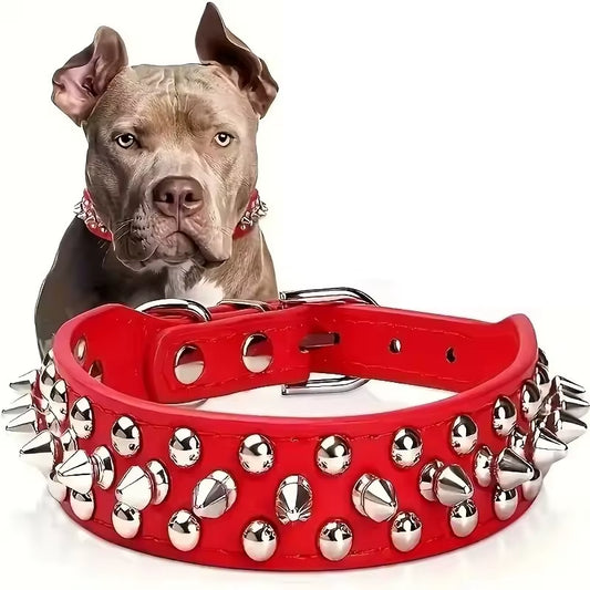 Adjustable PU Leather Pet Dog Collar Punk Rivet Dog Collar Spike Dog Neck Strap Suitable for Small Dogs and Cats