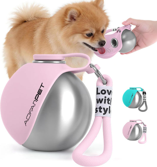 Portable Dog Water Bottle 10Oz Stainless Steel Travel Dog Water Dispenser with Bowl No-Spill Puppy Water Bottle for Walking Hiking Small Dog Water Bottle