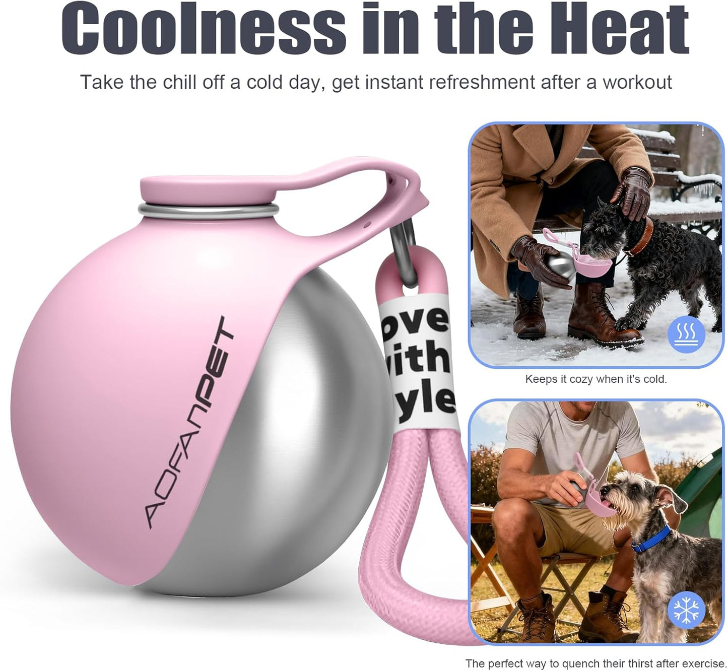 Portable Dog Water Bottle 10Oz Stainless Steel Travel Dog Water Dispenser with Bowl No-Spill Puppy Water Bottle for Walking Hiking Small Dog Water Bottle
