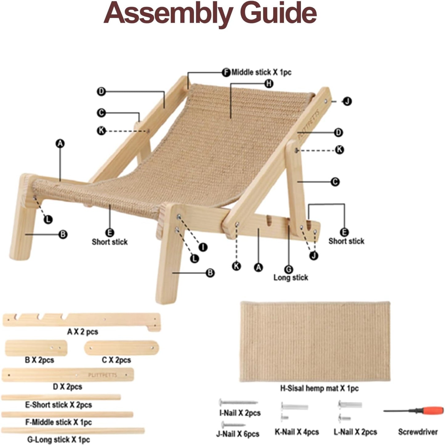 Sisal Cat Scratcher Bed with Adjustable 4-Position for Cats Scratcher Lounge, 2 in 1 Cat Sisal Chair for Indoor Cats Hammock for Scratching Pad, Natural Lounger Chair