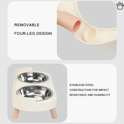 Stainless Steel Dog and Cat Bowl Set, Anti-Tip Dual Bowls, High-Neck Elevated Slow Feeder Pet Food and Water Dish, Ideal for Dogs and Cats