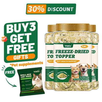 Wellix Dog&Cat Food Topper - Cat Grass Treats for Haiball Treament - Chicken Flavor Freeze Dried Cat Treats - Low Calorie Training Treats for Dogs&Cat 7.5Oz