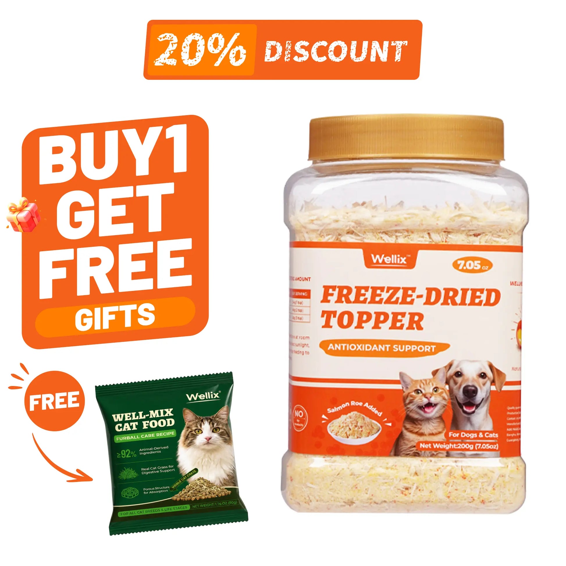 Wellix Dog&Cat Food Topper - Cat Grass Treats for Haiball Treament - Chicken Flavor Freeze Dried Cat Treats - Low Calorie Training Treats for Dogs&Cat 7.5Oz