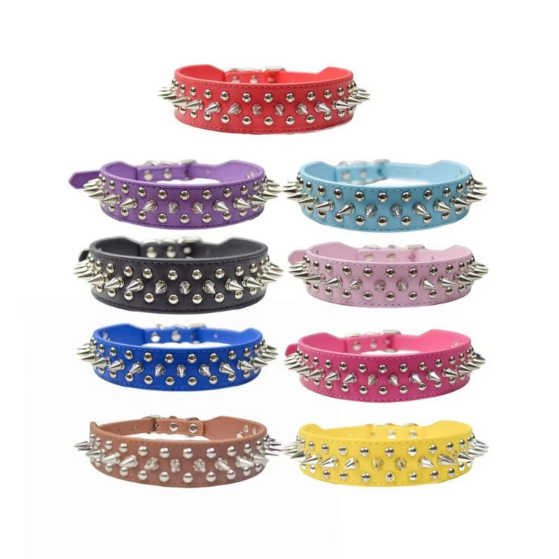 Adjustable PU Leather Pet Dog Collar Punk Rivet Dog Collar Spike Dog Neck Strap Suitable for Small Dogs and Cats