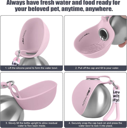 Portable Dog Water Bottle 10Oz Stainless Steel Travel Dog Water Dispenser with Bowl No-Spill Puppy Water Bottle for Walking Hiking Small Dog Water Bottle
