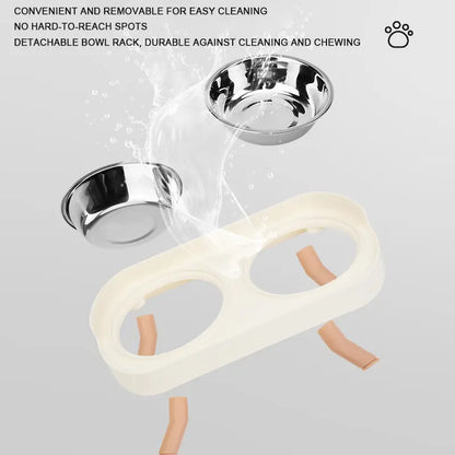 Stainless Steel Dog and Cat Bowl Set, Anti-Tip Dual Bowls, High-Neck Elevated Slow Feeder Pet Food and Water Dish, Ideal for Dogs and Cats