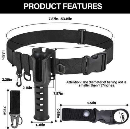 Fishing Wading Belt with Rod Holder Adjustable Wader Waist Belt | Fishing Rod Holster Quick Release Belt Keeper Bottle Buckle for Fly Surf Kayak Casting Spinning Pole Tool Tackle Gear