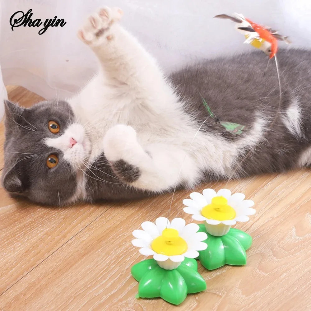 1PCS Electric Butterfly Cat Toy Shake Rotating Flying Automatic Humming Bird Intelligence Training Funny Pet Toys Random Color