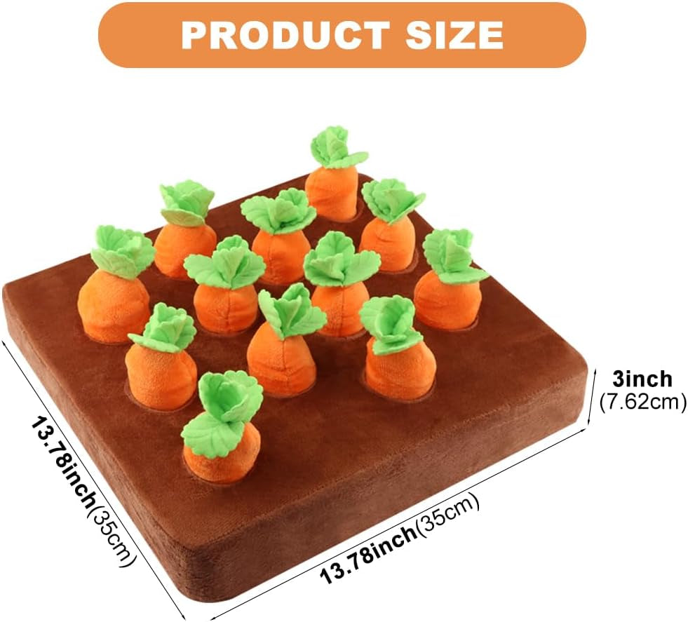 Carrot Dog Toys, Carrot Snuffle Mat for Dogs Interactive Dog Plush Puzzle Toys 2 in 1 Fun Nosework Feed Games Pet Stress Relief and Brain Training Foraging Skill with 12 Carrots (Orange)