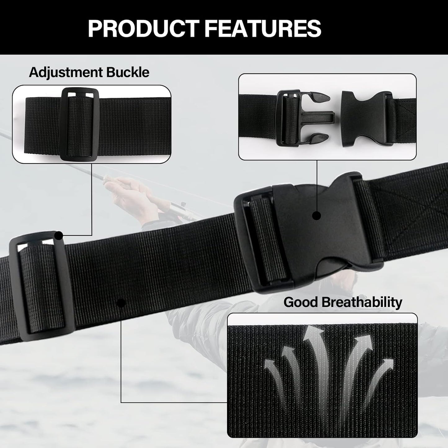 Fishing Wading Belt with Rod Holder Adjustable Wader Waist Belt | Fishing Rod Holster Quick Release Belt Keeper Bottle Buckle for Fly Surf Kayak Casting Spinning Pole Tool Tackle Gear