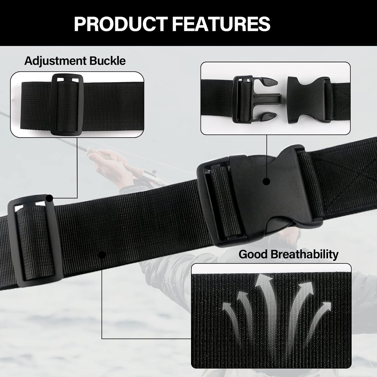 Fishing Wading Belt with Rod Holder Adjustable Wader Waist Belt | Fishing Rod Holster Quick Release Belt Keeper Bottle Buckle for Fly Surf Kayak Casting Spinning Pole Tool Tackle Gear