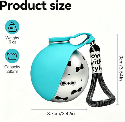 2-In-1 Portable Dog Water Bottle with Bowl, 10Oz Stainless Steel Travel Pet Water Dispenser, No-Spill Leak-Proof Design with Silicone Bowl, Perfect for Walking, Hiking, and Travel (Blue A)