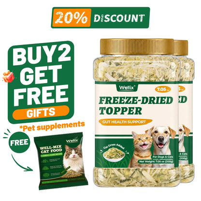 Wellix Dog&Cat Food Topper - Cat Grass Treats for Haiball Treament - Chicken Flavor Freeze Dried Cat Treats - Low Calorie Training Treats for Dogs&Cat 7.5Oz