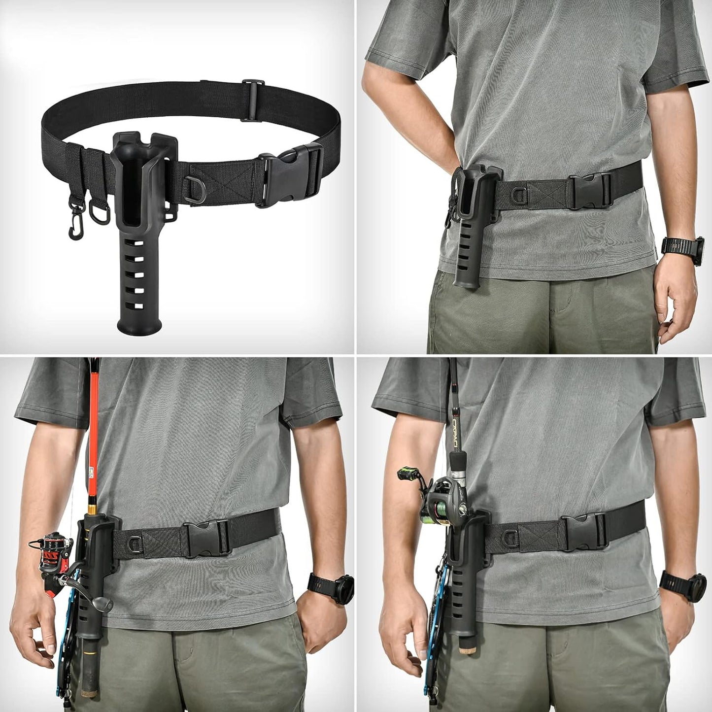 Fishing Wading Belt with Rod Holder Adjustable Wader Waist Belt | Fishing Rod Holster Quick Release Belt Keeper Bottle Buckle for Fly Surf Kayak Casting Spinning Pole Tool Tackle Gear