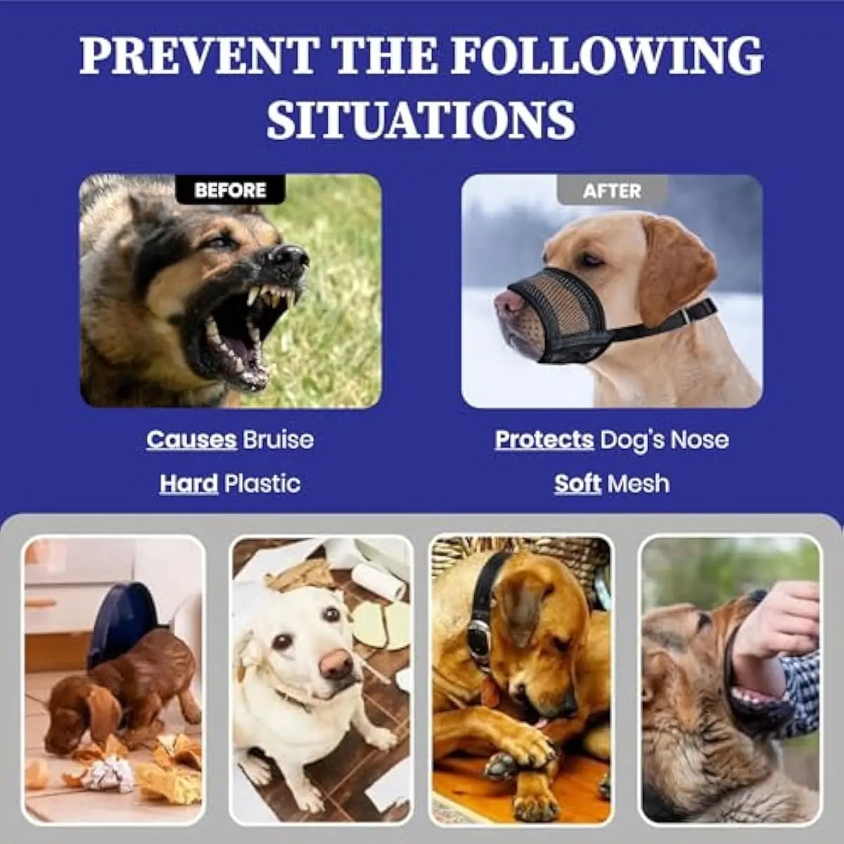 Dog Muzzle for Varies Dogs - Air Mesh Muzzle for Varies Sized Dog | Adjustable No Bark Dogs Muzzles for Scavenging Licking & Chewing | Prevent Biting |