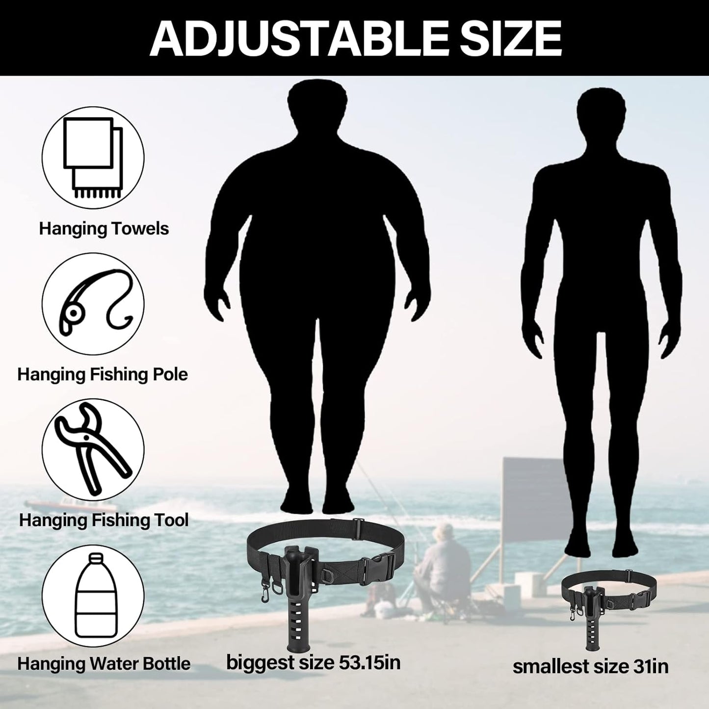 Fishing Wading Belt with Rod Holder Adjustable Wader Waist Belt | Fishing Rod Holster Quick Release Belt Keeper Bottle Buckle for Fly Surf Kayak Casting Spinning Pole Tool Tackle Gear