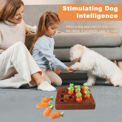Carrot Dog Toys, Carrot Snuffle Mat for Dogs Interactive Dog Plush Puzzle Toys 2 in 1 Fun Nosework Feed Games Pet Stress Relief and Brain Training Foraging Skill with 12 Carrots (Orange)