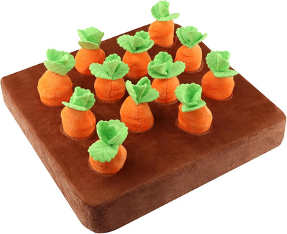Carrot Dog Toys, Carrot Snuffle Mat for Dogs Interactive Dog Plush Puzzle Toys 2 in 1 Fun Nosework Feed Games Pet Stress Relief and Brain Training Foraging Skill with 12 Carrots (Orange)