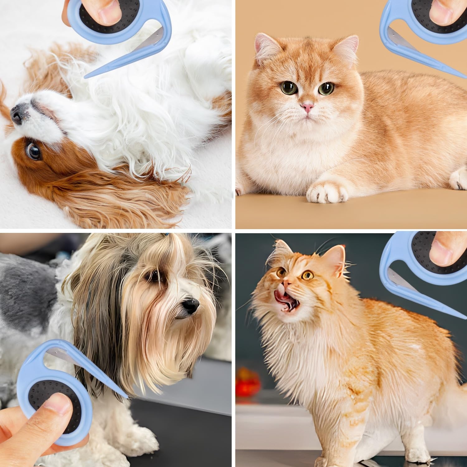 2Pcs Knotting Comb for Cats, Dog Shedding Brush Dematting Comb Hair Removal Tool for Knotted & Loose Hair Grooming Accessories for Pet Kitten Puppy (Blue)