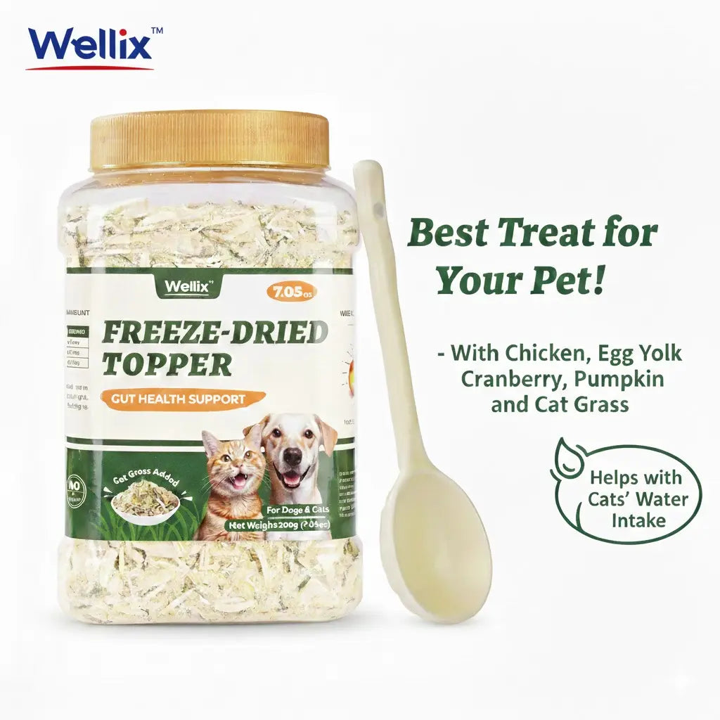 Wellix Dog&Cat Food Topper - Cat Grass Treats for Haiball Treament - Chicken Flavor Freeze Dried Cat Treats - Low Calorie Training Treats for Dogs&Cat 7.5Oz