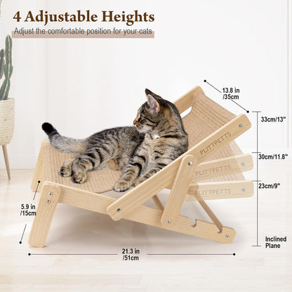 Sisal Cat Scratcher Bed with Adjustable 4-Position for Cats Scratcher Lounge, 2 in 1 Cat Sisal Chair for Indoor Cats Hammock for Scratching Pad, Natural Lounger Chair